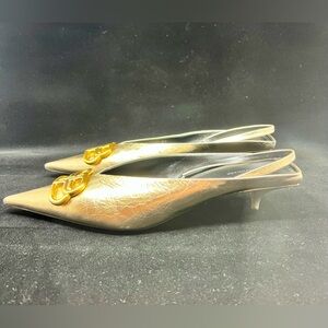 Balenciaga BB Knife Slingback Pumps Gold Leather Pointed Toe Heels EU 39 691740